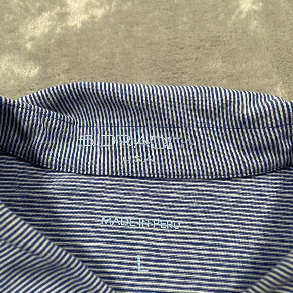 B Draddy Polo Shirt Mens Large Blue Stripe Golf Activewear Stretch Performance - Picture 3 of 10